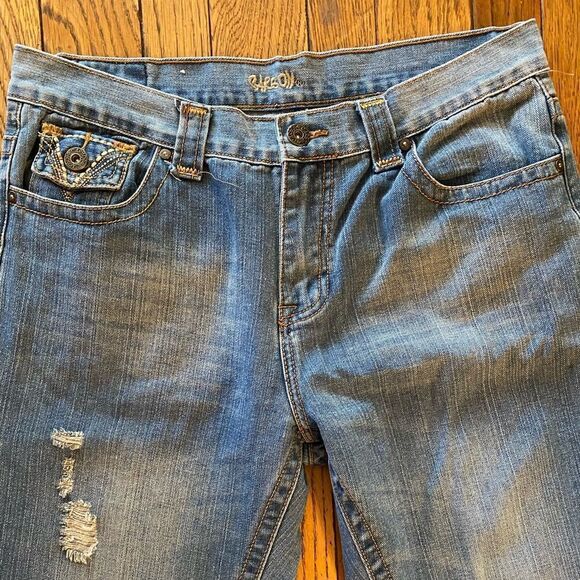 CARBON vintage 34 x 32 button flap pocket distressed straight leg jeans - Picture 3 of 8